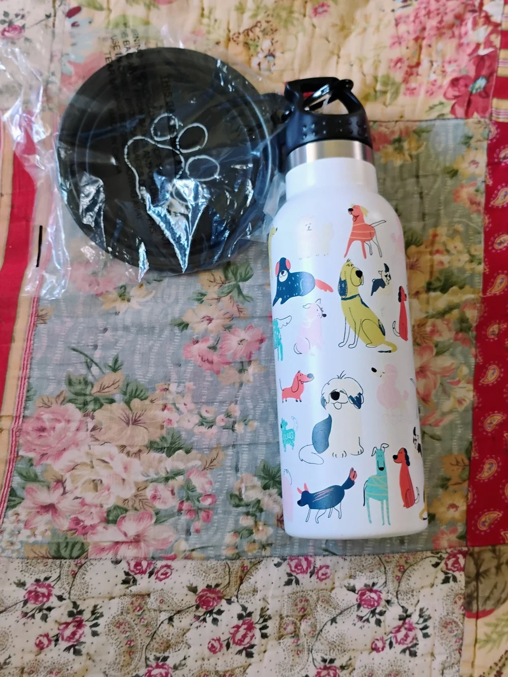 White Stainless Bottle with Colorful Dog Illustrations